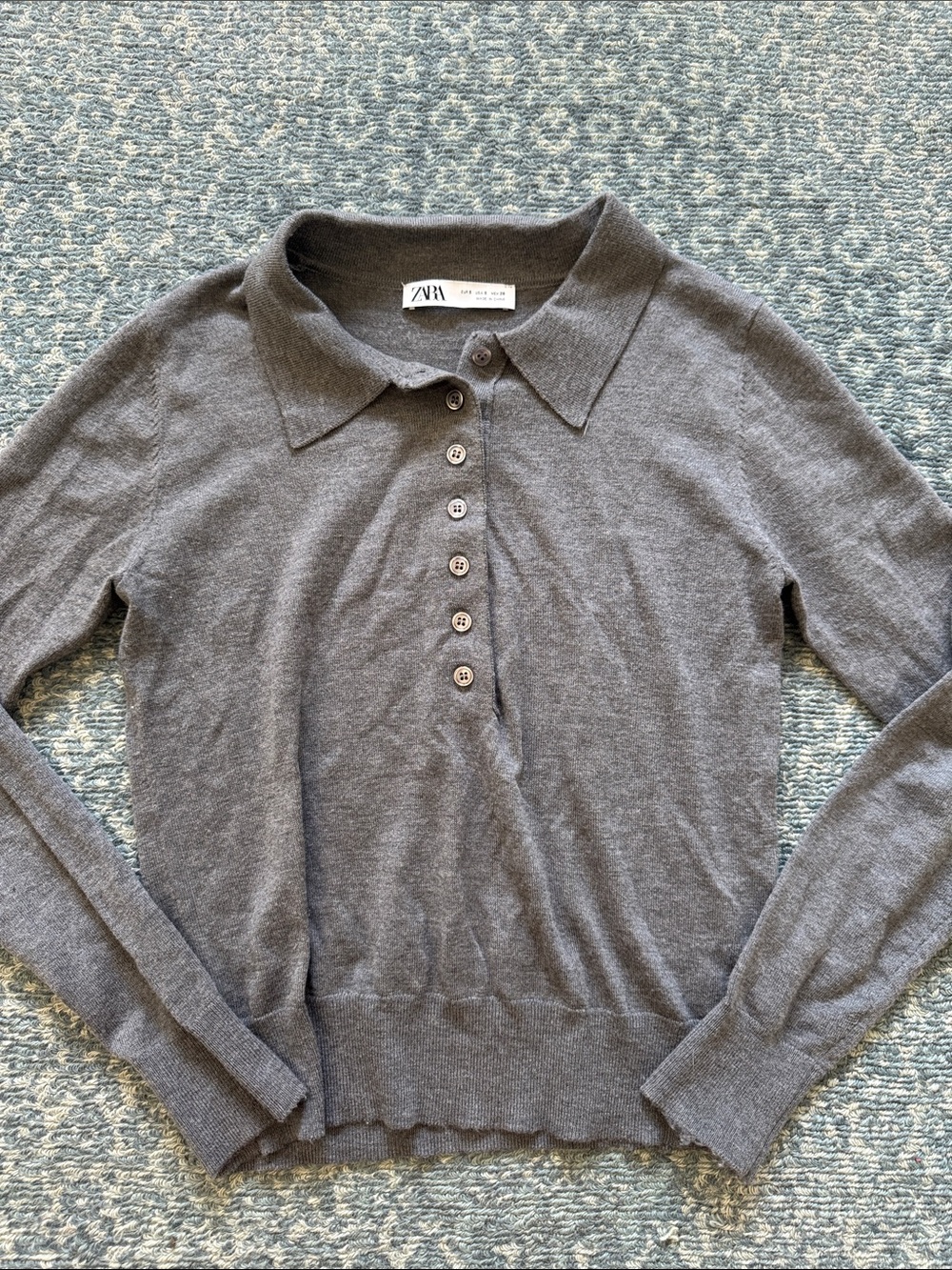 ZARA Charcoal Gray Polo Button Knit